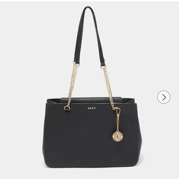 Dkny Handbags - DKNY Black Leather Charm Tote with Gold Accents